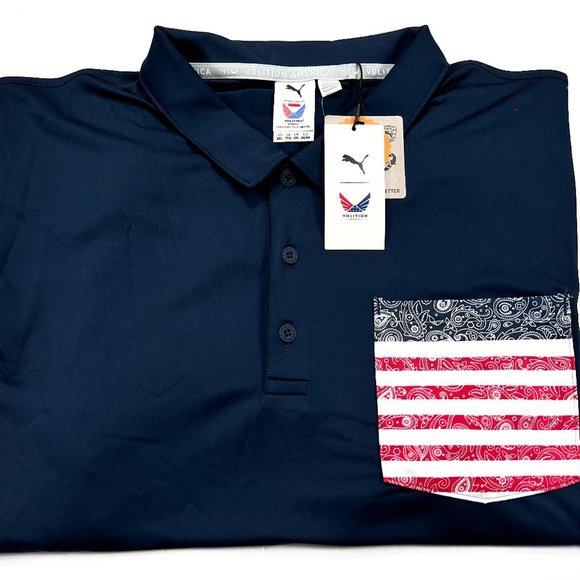 Puma Volition XXL Men's Flag Paisley Pocket USA Polo Golf Navy Shirt NWT - Picture 1 of 7